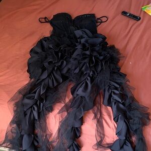 Black Ruffle Tulle Evening Dress